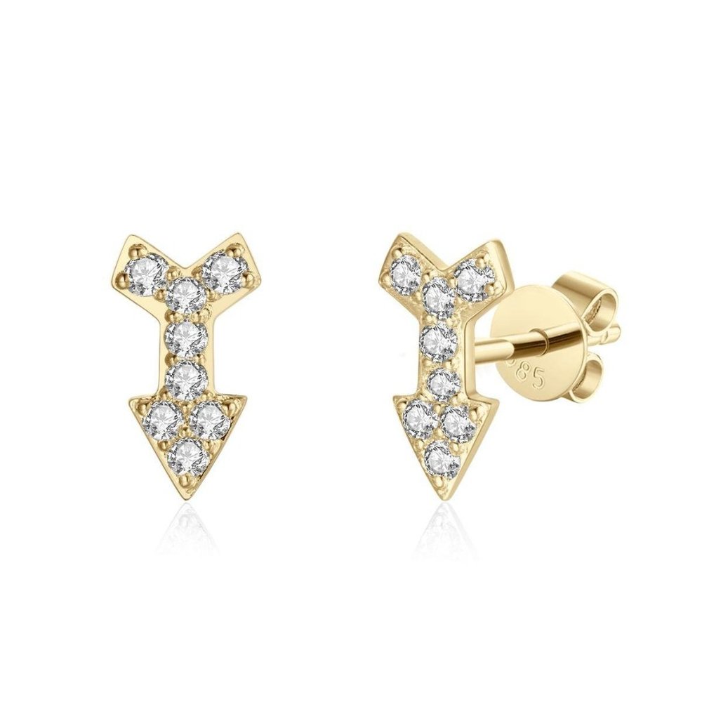 Real Diamond Arrow Style Stud Earrings Yellow Gold